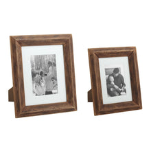 Load image into Gallery viewer, Two Reclaimed Matte Wood Frames with white mats showcase black-and-white family photos side by side for rustic decor, with the larger frame on the left and the smaller on the right.
