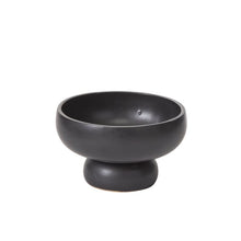 Load image into Gallery viewer, The Glossy Black Compote features a wide, rounded body and a thick, sturdy base, ideal for displaying an ikebana arrangement. Shown against a plain white background.