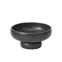 Load image into Gallery viewer, The Glossy Black Compote features a wide, rounded shape and a sturdy pedestal base—perfect for elegant ikebana arrangements—shown here against a plain white background.