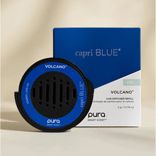 Load image into Gallery viewer, A Pura Car Diffuser Refill is placed in front of its blue and white packaging, showing the product name, scent, and branding details.
