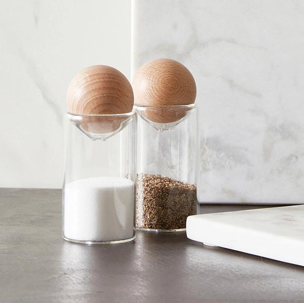 Glass S+P Shakers w/ Wood Ball