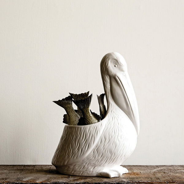 White Ceramic Pelican Planter