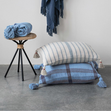 Load image into Gallery viewer, 24" Blue Woven Recycled Cotton Pillow