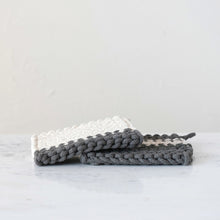 Load image into Gallery viewer, Grey/Ivory Stripe Crocheted Pot Holder