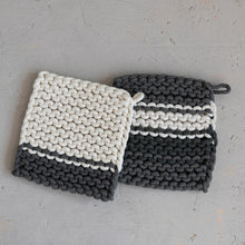 Load image into Gallery viewer, Grey/Ivory Stripe Crocheted Pot Holder