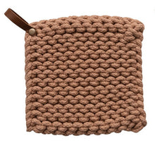 Load image into Gallery viewer, Pink/Ivory Crocheted Pot Holder w/ Leather Loop