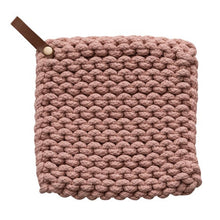 Load image into Gallery viewer, Pink/Ivory Crocheted Pot Holder w/ Leather Loop