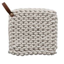 Load image into Gallery viewer, Pink/Ivory Crocheted Pot Holder w/ Leather Loop