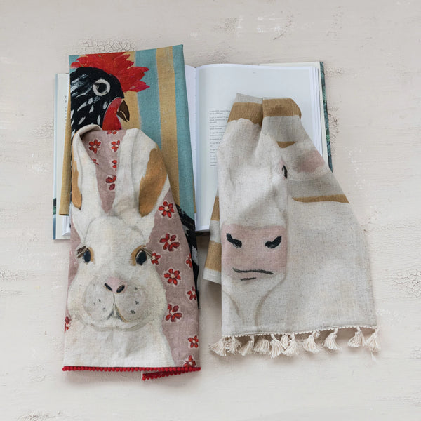 Printed Tea Towel w/ Pompoms