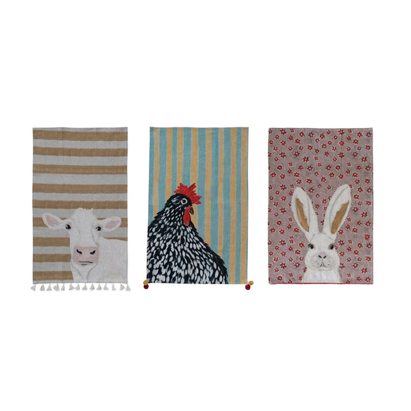 Printed Tea Towel w/ Pompoms