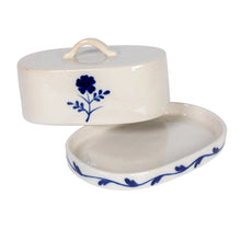 Load image into Gallery viewer, Hand-Painted Flower Stoneware Butter Dish