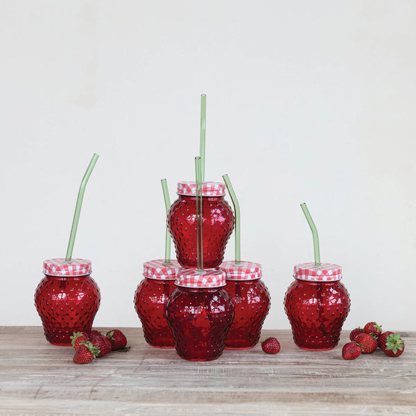 Strawberry Shaped Glass w/ Straw