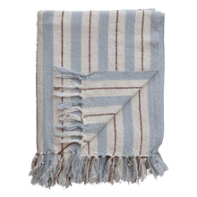 Load image into Gallery viewer, 60x50" Cotton Blue/Brown Striped Throw