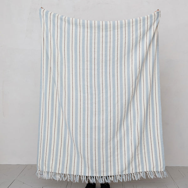 60x50" Cotton Blue/Brown Striped Throw
