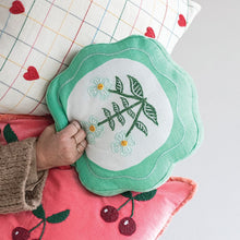 Load image into Gallery viewer, Scalloped Pillow with Embroidery &amp; Velvet