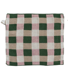 Load image into Gallery viewer, The Dish Cloth with 4 Checked &amp; Plaid Styles features a square pattern in green, pink, and beige. A corner fabric loop makes it easy to hang, and it's perfect for matching your kitchen cleaning accessories.